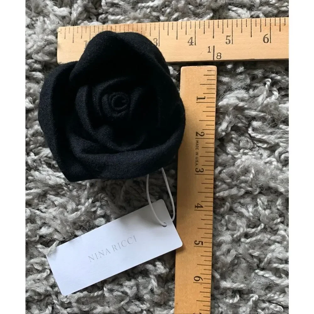 NEW NWT 2 CHANEL Authentic Vintage black & white Felt Camellia Flower Brooch Pin